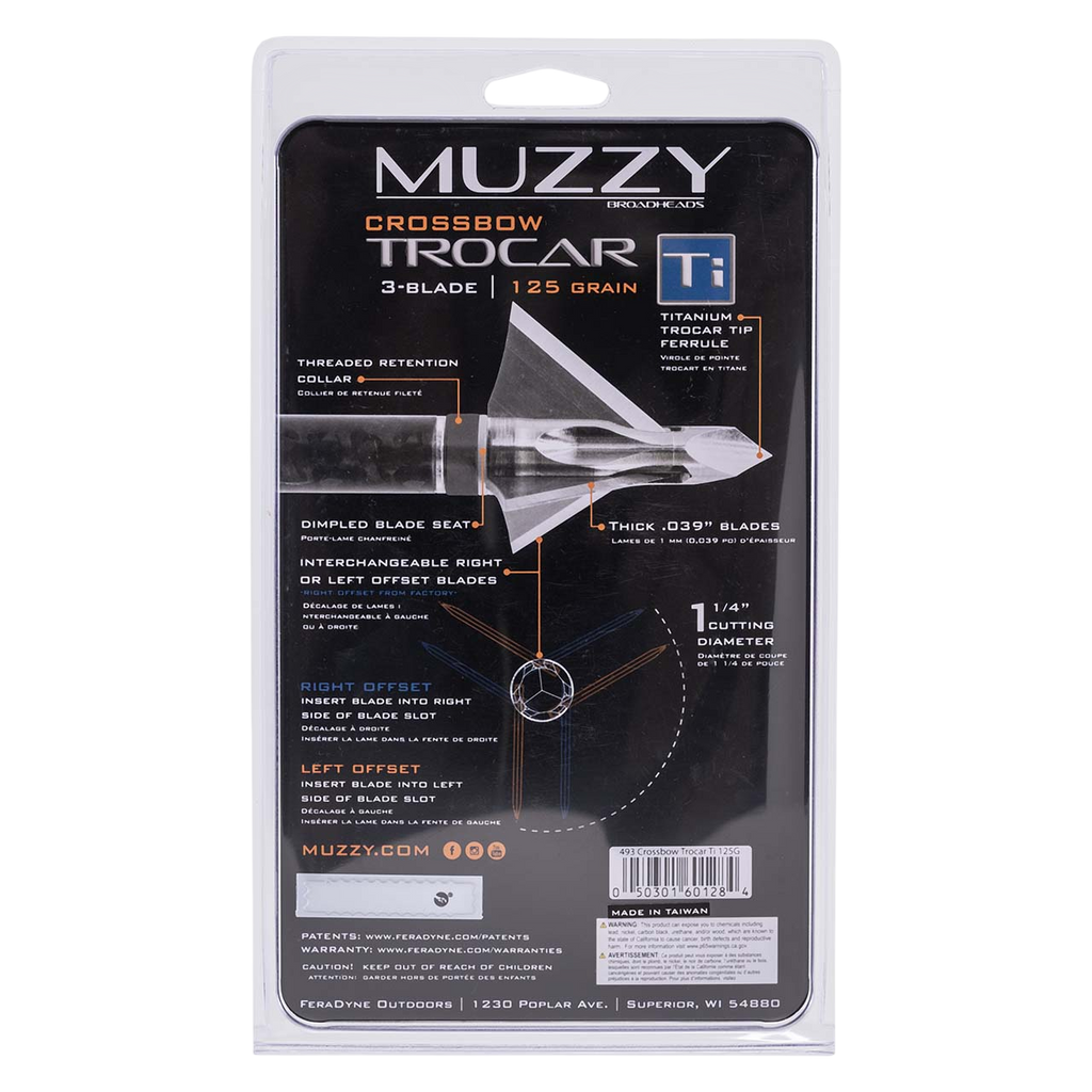 Muzzy Trocar TI Crossbow Titanium Ferrule Broadheads 125-Grain