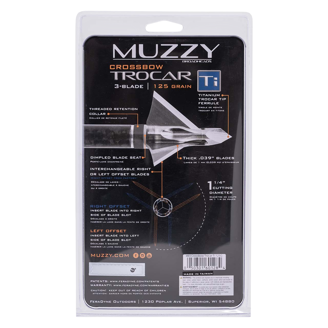 Muzzy Trocar TI Crossbow Titanium Ferrule Broadheads 125-Grain