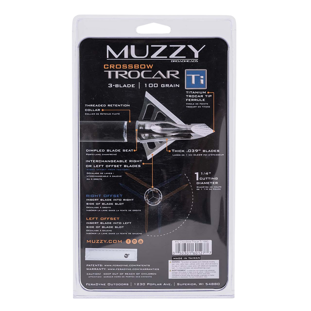 Muzzy Trocar Ti Titanium Ferrule Broadheads 100-Grain (3-Pack)