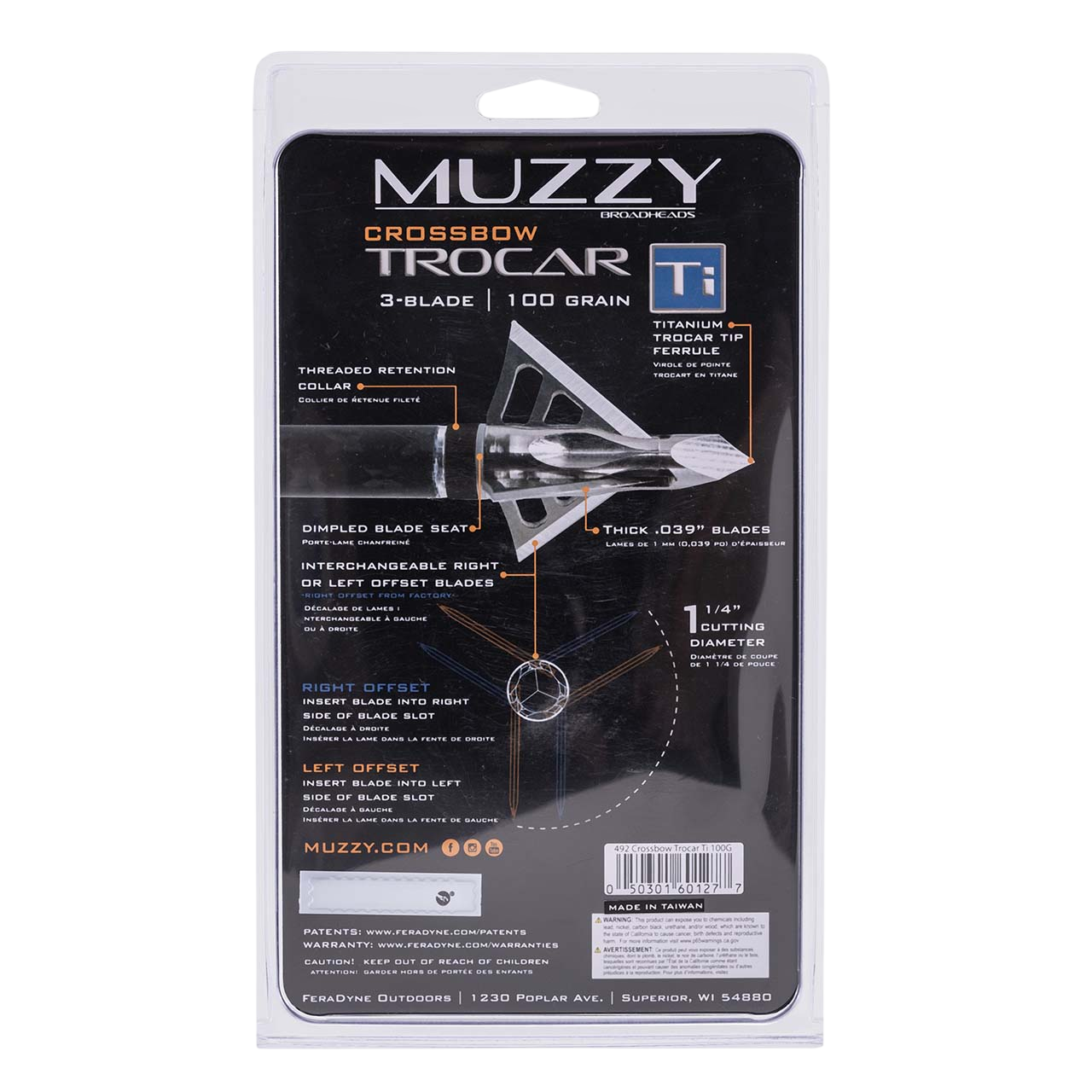 Muzzy Trocar Ti Titanium Ferrule Broadheads 100-Grain (3-Pack)