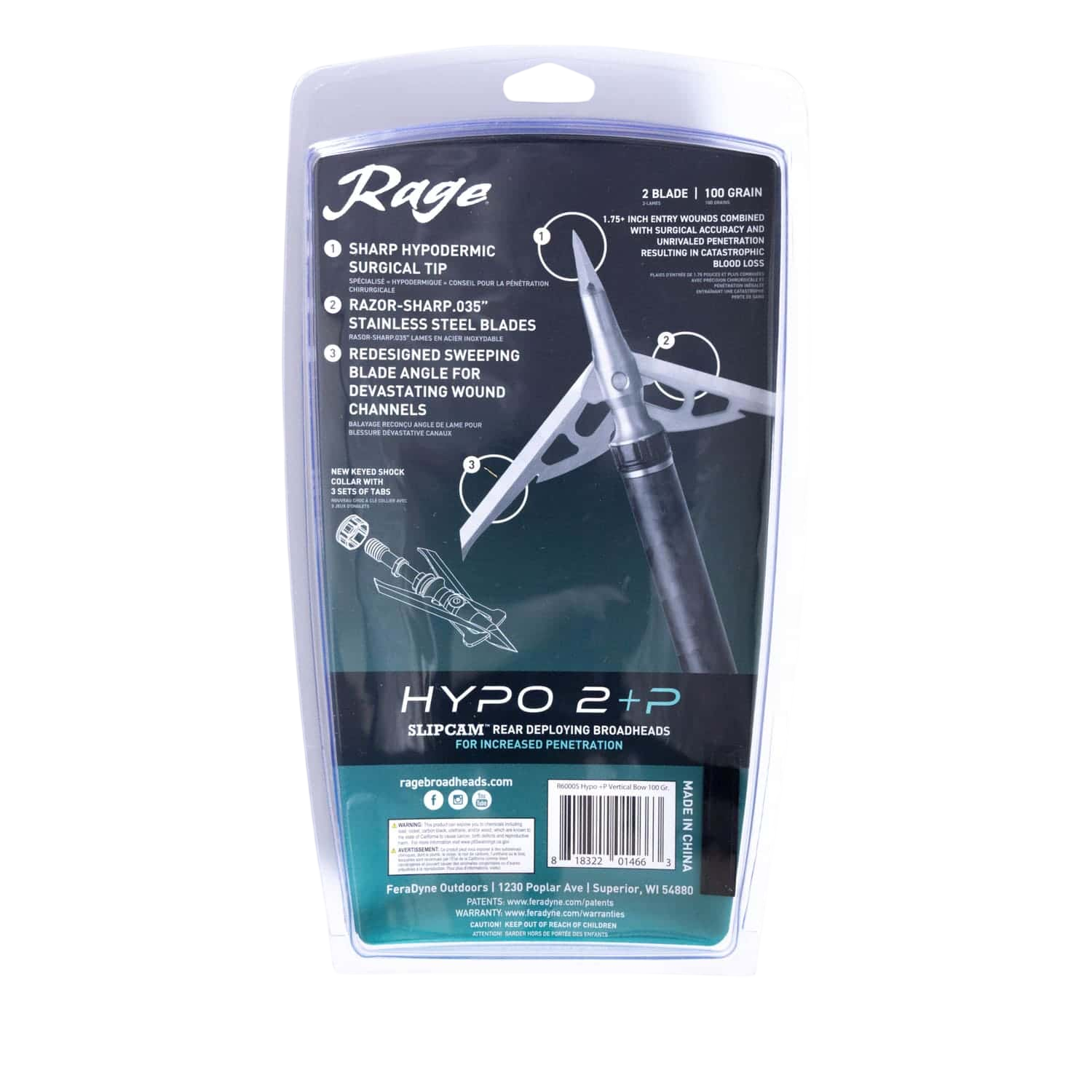 Rage Hypo 2 +P Mechanical Broadheads (4-Pack)