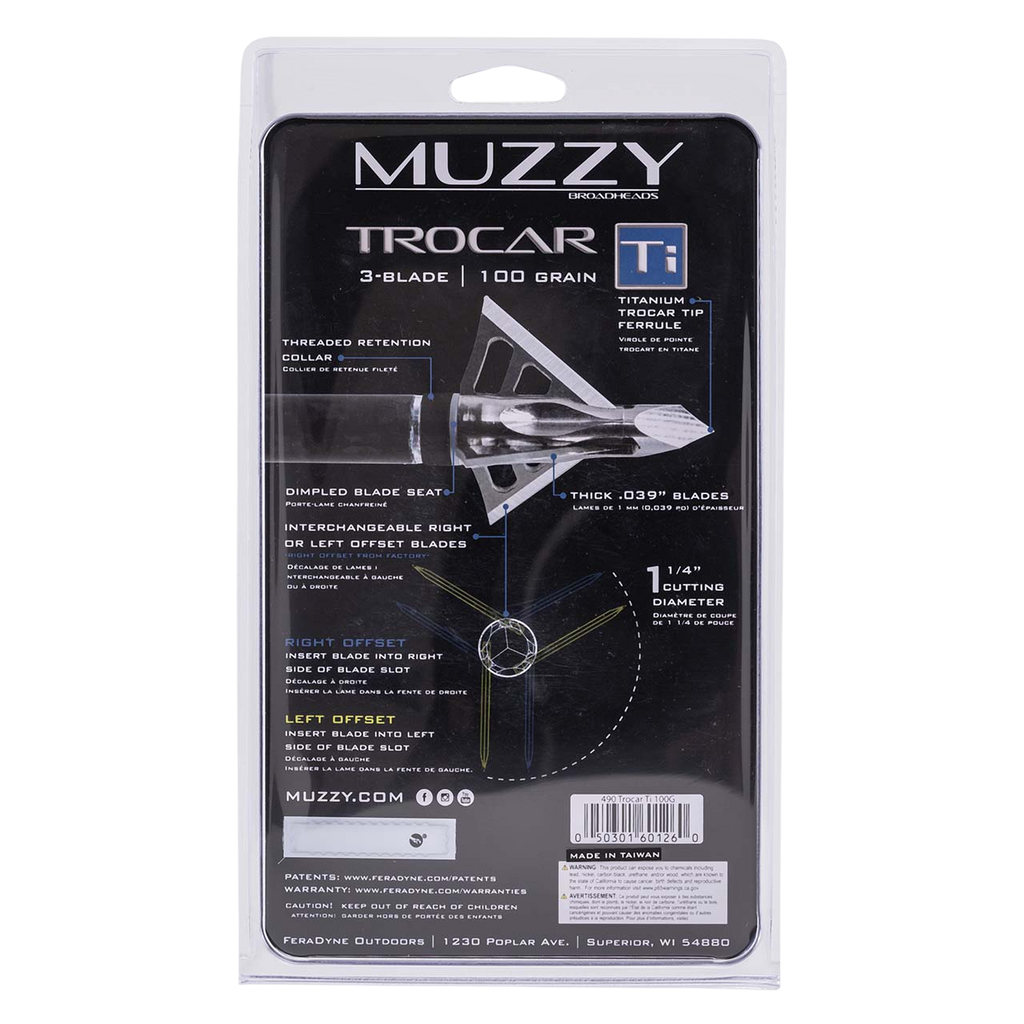 Muzzy Trocar Ti Titanium Ferrule Broadheads 100-Grain (3-Pack)