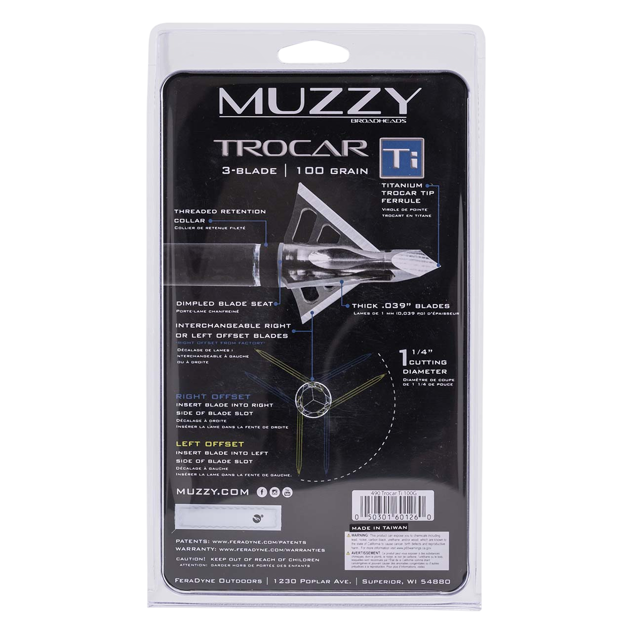 Muzzy Trocar Ti Titanium Ferrule Broadheads 100-Grain (3-Pack)
