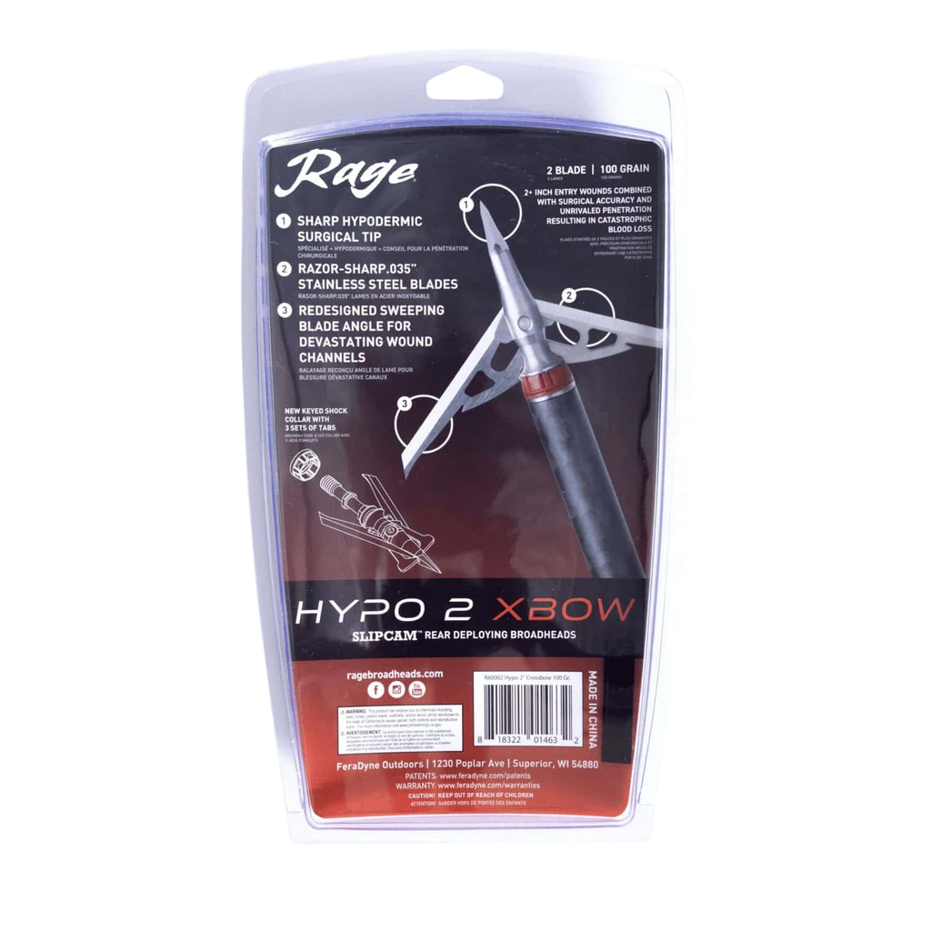 Rage Hypo 2 Crossbow Mechanical Broadheads (4-Pack)