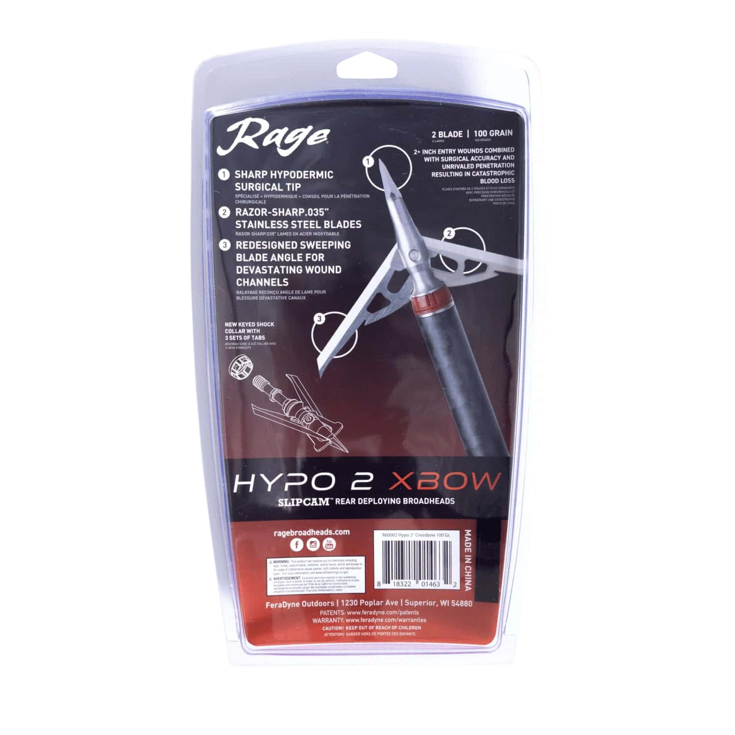 Rage Hypo 2 Crossbow Mechanical Broadheads (4-Pack)